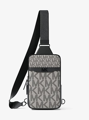 Cooper Small Signature Logo Sling Pack in PG/BLK MUL | Michael Kors image number 0
