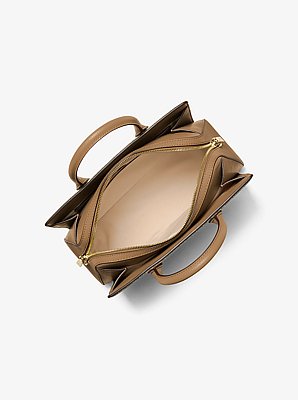 Laila Medium Signature Logo Satchel in HUSK | Michael Kors image number 1
