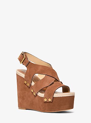 Raven Studded Suede Wedge Sandal in LUGGAGE | Michael Kors image number 0