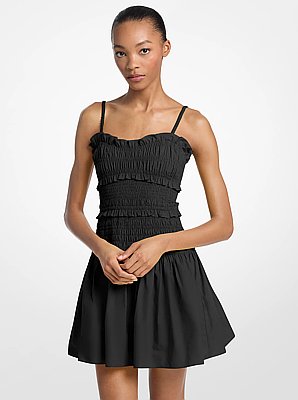 Abito a canotta in popeline di cotone con arricciature