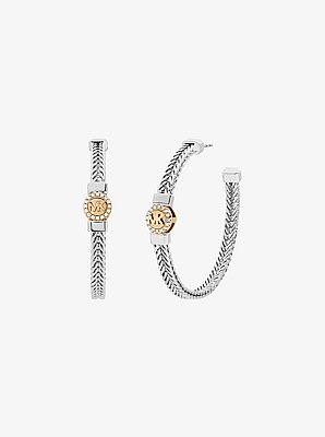 Pav&eacute; Logo Foxtail Chain Hoop Earrings