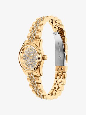 Petite Lexington Pav&eacute; Gold-Tone Watch