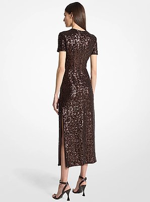 Vestido midi el&aacute;stico con lentejuelas y estilo camiseta