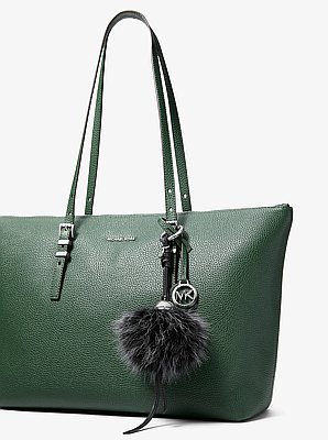 Silver-Tone Bead and Faux Fur Bag Charm