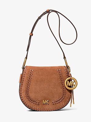 Josie Medium Whipstitched Suede Saddle Bag in LUGGAGE | Michael Kors image number 0