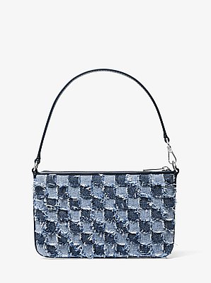 Petite pochette-bracelet convertible Jet Set Travel en denim &agrave; motif patchwork