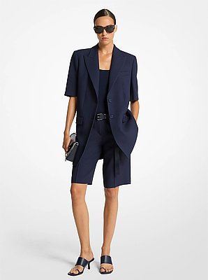 Blazer boyfriend de manga corta con crep&eacute; sabl&eacute; doble