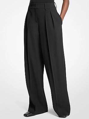 Pantal&oacute;n holgados plisados de lana el&aacute;stica