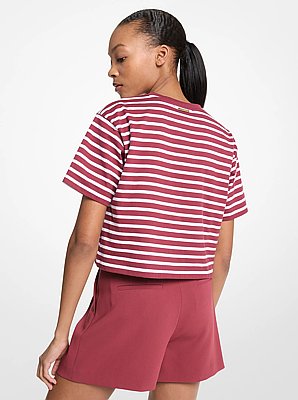 Striped Logo Cotton Cropped T-Shirt