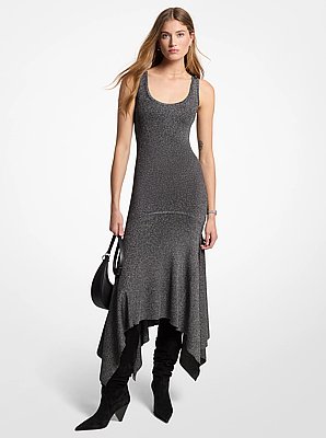 Metallic Knit Asymmetric Dress