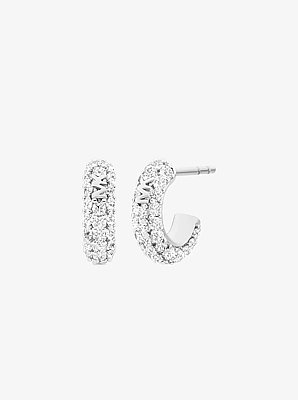 Pav&eacute; Heart and Logo Necklace and Hoop Earrings Jewelry Gift Set
