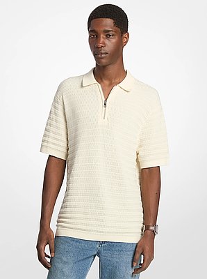 Polo en coton textur&eacute; zipp&eacute;