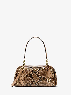 Cecily Small Studded Snake Embossed Shoulder Bag in CAMEL | Michael Kors image number 0