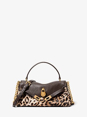 Crossbodytas Hamilton Moderne van leer en kalfshaar met luipaardprint, extra klein en soepel model