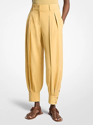 Silk Gabardine Cuffed Carrot Trousers