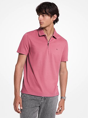 Cotton Blend Piqu&eacute; Zip-Up Polo Shirt