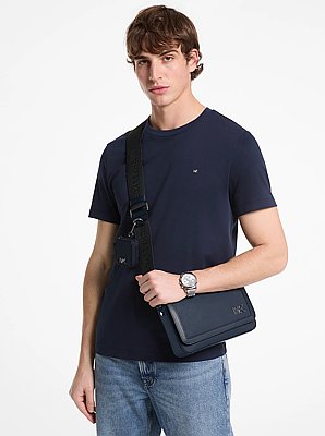 Umh&auml;ngetasche Edison Mini aus quer genarbtem Leder mit T&auml;schchen