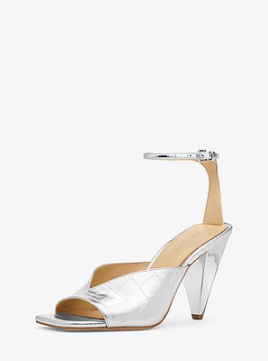 Electra Metallic Crocodile Embossed Leather Sandal