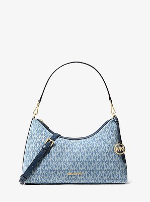 Sac &agrave; bandouli&egrave;re convertible Sammy de taille moyenne en denim &agrave; imprim&eacute; &agrave; logo Signature