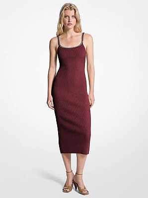 Chain Ribbed Stretch Knit Midi Dress