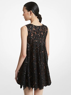 Hand-Embroidered Sequin Floral Lace Swing Dress