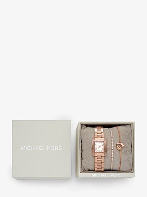 Mini Emery Pav&eacute; Rose Gold-Tone Watch and Bracelet Gift Set