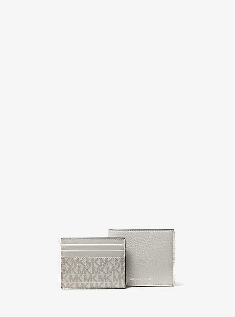Pebbled Leather Billfold Wallet and Signature Logo Card Case Gift Set