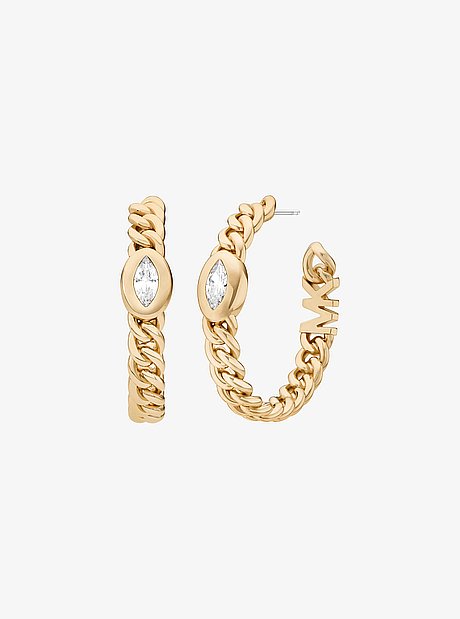Marquise Stone Chain-Link Hoop Earrings