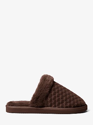 Liddy Logo Debossed Velvet and Faux Fur Slipper