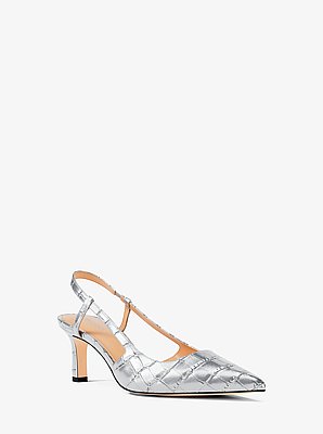 Alora Metallic Crocodile Embossed Leather Slingback Pump