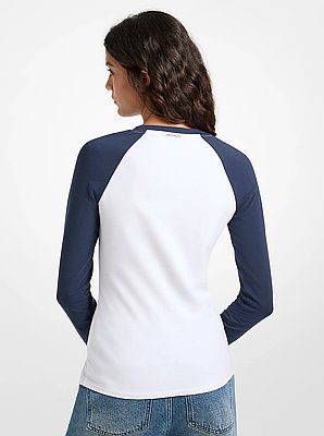 T-shirt da baseball in cotone stretch con logo