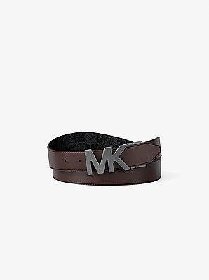 Reversible Logo Embossed Leather Buckle Belt
