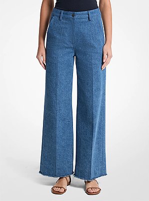 Jean de pierna ancha recortado de denim deshilachado