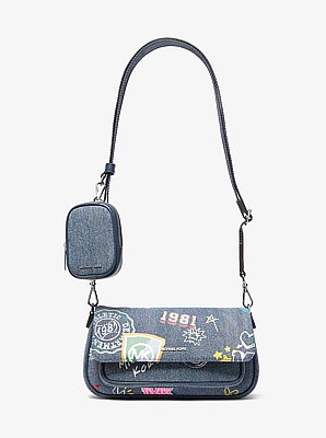 Jet Set Travel Small Embellished Denim Crossbody Bag With Pouch