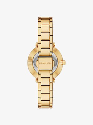 Coffret cadeau mini montre Pyper &agrave; pierres pav&eacute;es et bijoux dor&eacute;s