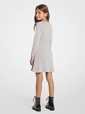 Pleated Metallic Knit Sweaterdress