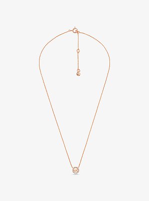 Fulton Precious-Metal Plated Sterling Silver Pav&eacute; Logo Charm Necklace