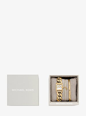 Set de regalo de reloj Georgie tama&ntilde;o micro en tono dorado y joyer&iacute;a