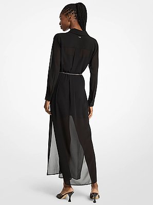 Robe chemisier en cr&ecirc;pe georgette &agrave; ceinture