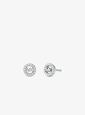 Clous d'oreilles Fulton en argent sterling plaqu&eacute; en m&eacute;tal pr&eacute;cieux avec pierres pav&eacute;es et breloque &agrave; logo