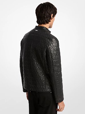 Logo Embossed Leather Racer Jacket