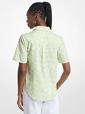Floral Print Linen Blend Camp Shirt