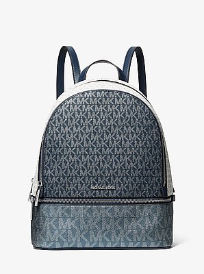 Rhea Medium Metallic Signature Logo Backpack