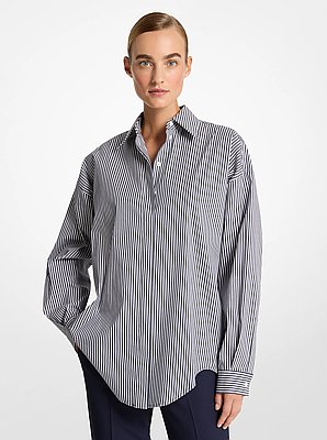 Striped Stretch Cotton Poplin Oversized Shirt