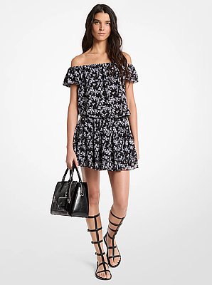Floral Print Georgette Off-The-Shoulder Dress