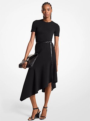 Stretch Wool Barathea Asymmetric Skirt