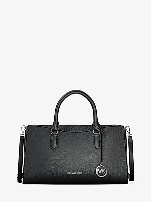 Arden Medium Pebbled Leather and Signature Logo Top-Zip Satchel