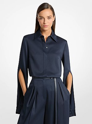 Satin Slit-Sleeve Blouse