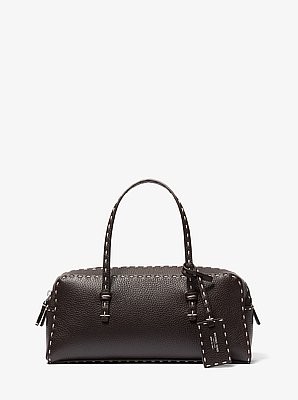 Bolso satchel Roberta de cuero granulado cosido a mano