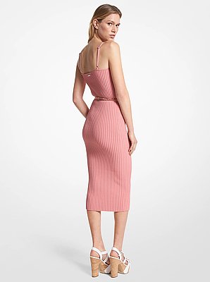 Vestido de viscosa el&aacute;stica acanalada con bustier y cintur&oacute;n